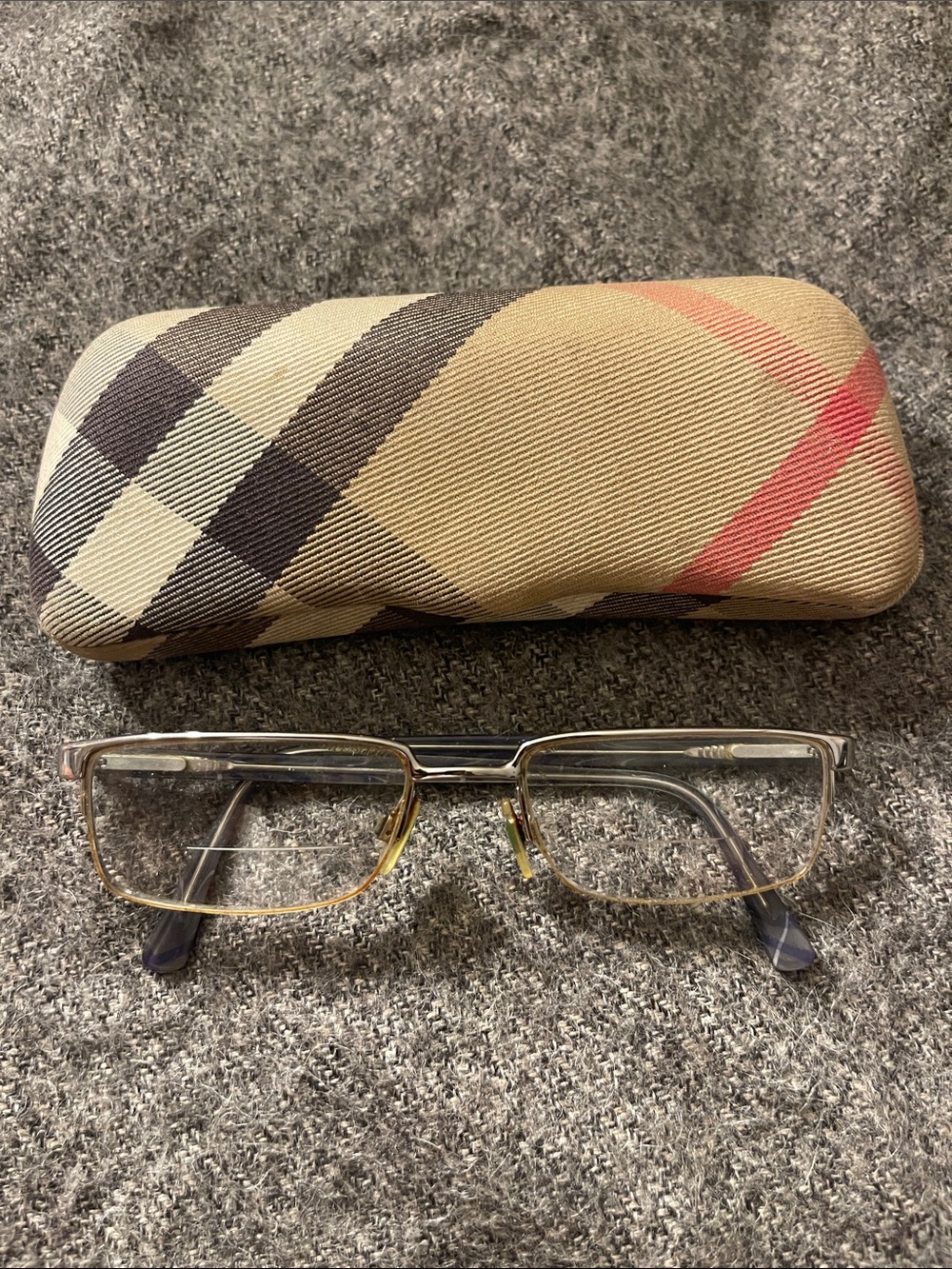 Burberry Beige Check Eyeglasses with Gold-Tone Frame